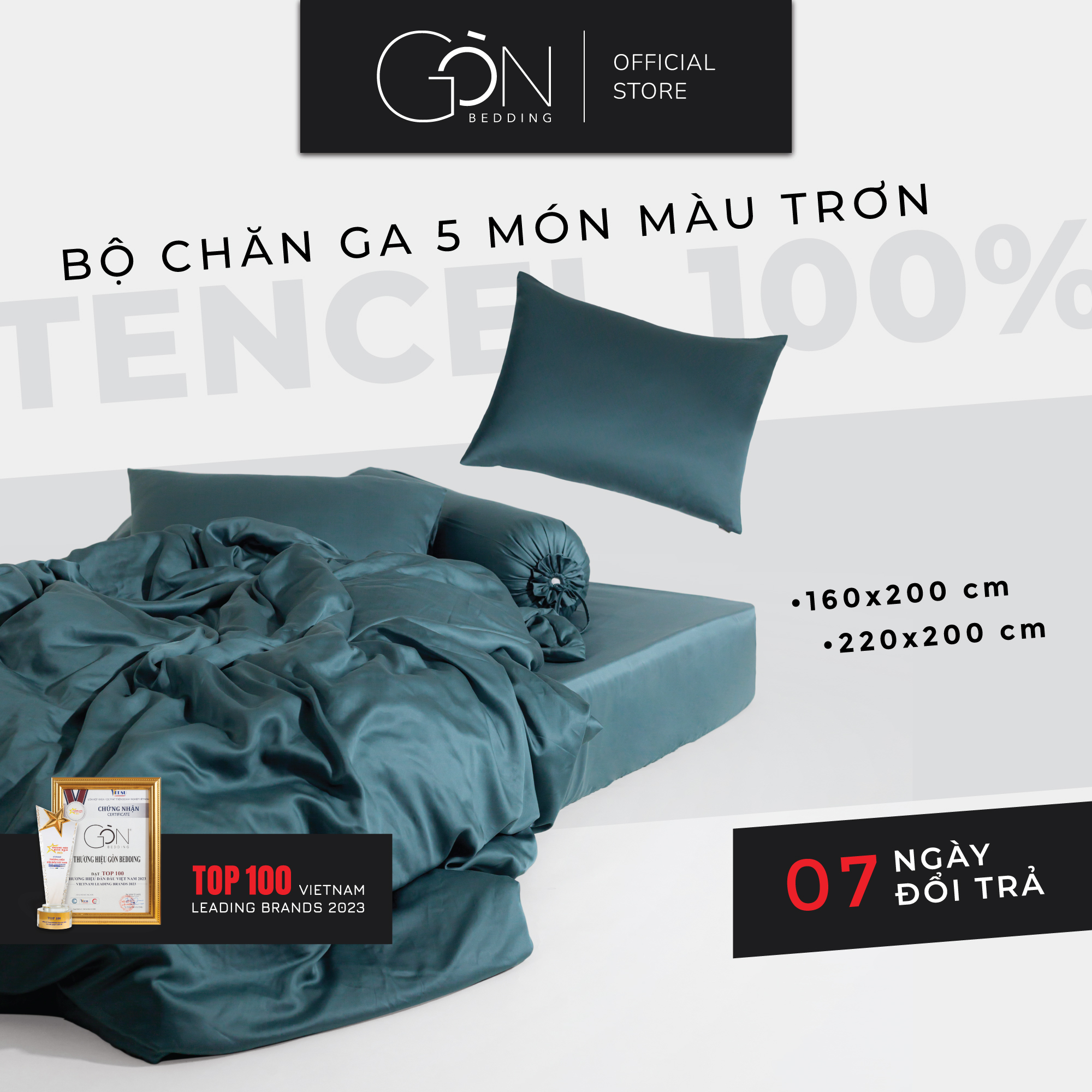 Bộ Chăn Ga Gối 5 Món Gòn Bedding Lụa Tencel 60s Màu Trơn Kích thước 1m6x2m 1m8x2m