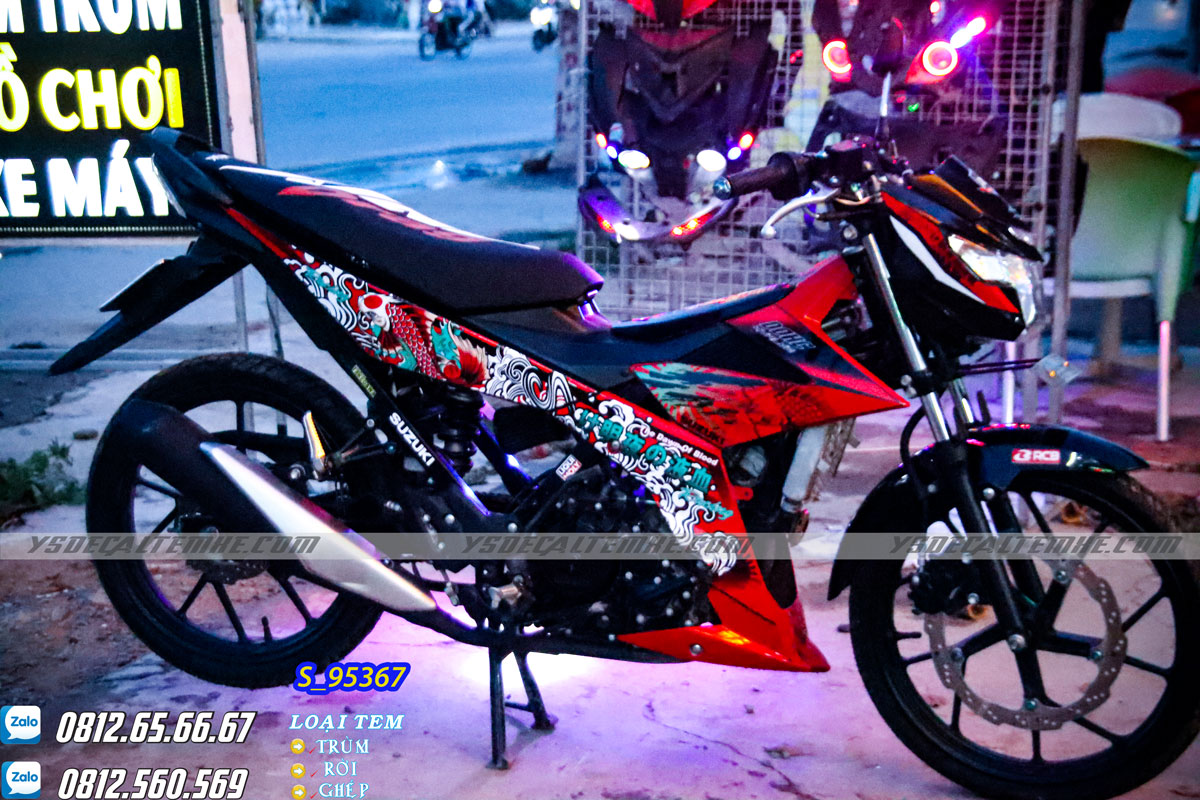 Tem rời Raider Satria cá chép đỏ đen.có thể đổi màu