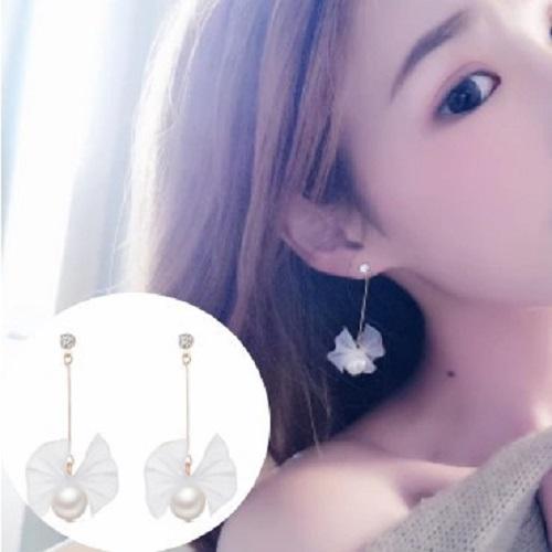 Bông tai dáng dài hình nơ bông tai đính hạt ngọc dễ thương