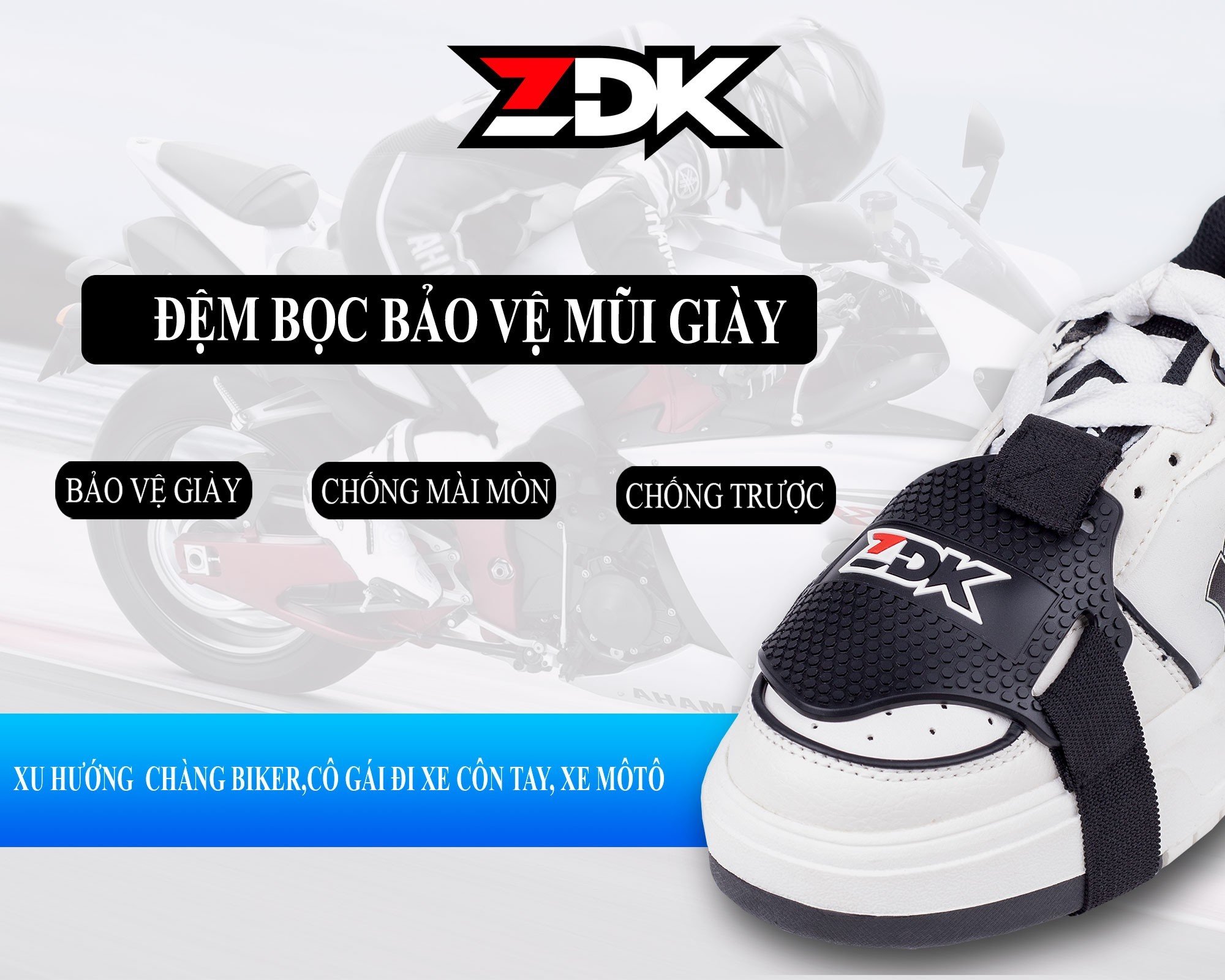 Bọc bảo vệ mũi giày, đệm giày chân côn ZDK, chất liệu cao su bền bỉ, bảo vệ mũi giày khi đi xe côn