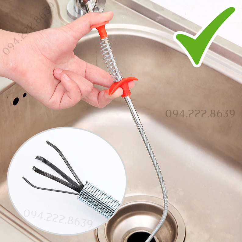 Dây thông tắc cống lò xo đa năng có đầu kẹp gắp rác tiện dụng