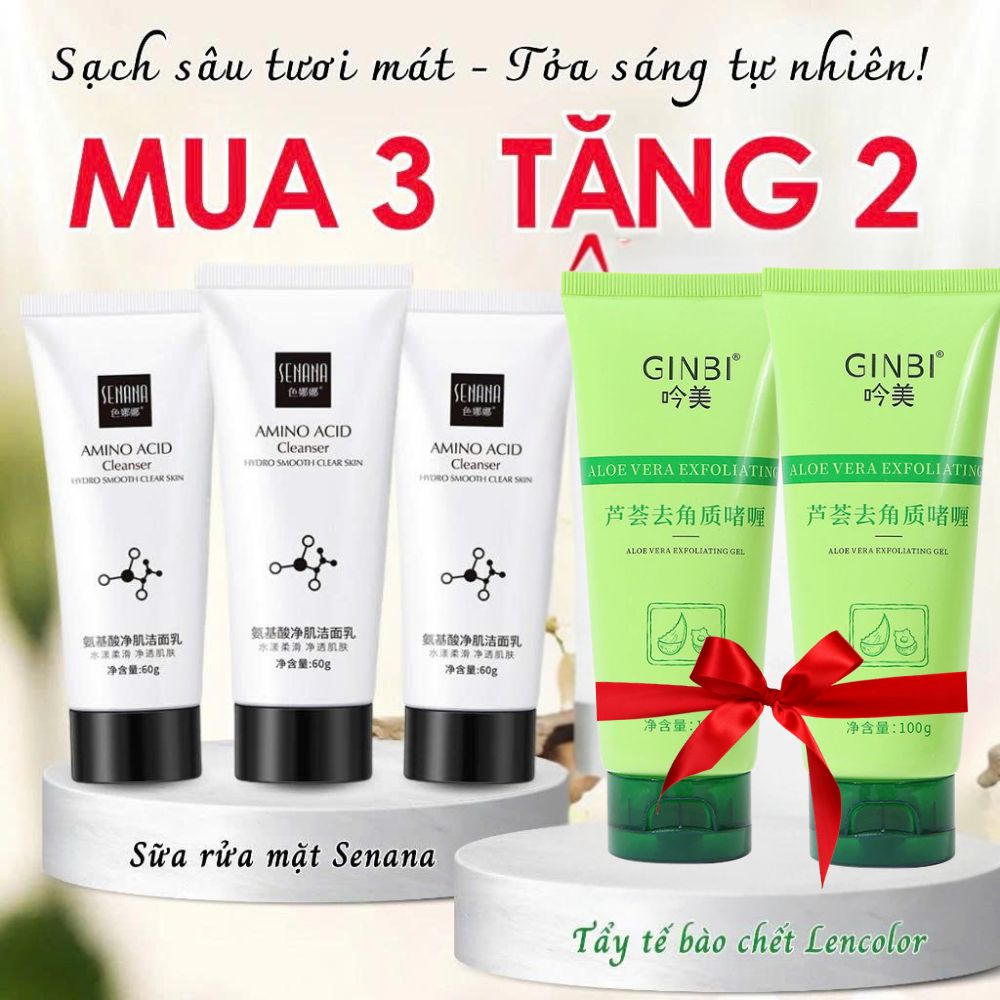 (MUA 3 TẶNG 2). Sữa Rửa Mặt Amiano Acid Giúp Sáng Da Tẩy Tế Bào Chết, Dưỡng Ẩm Làm Sạch Bụi Bẩn Tặng Ngay 2 tẩy da chết Ginbi