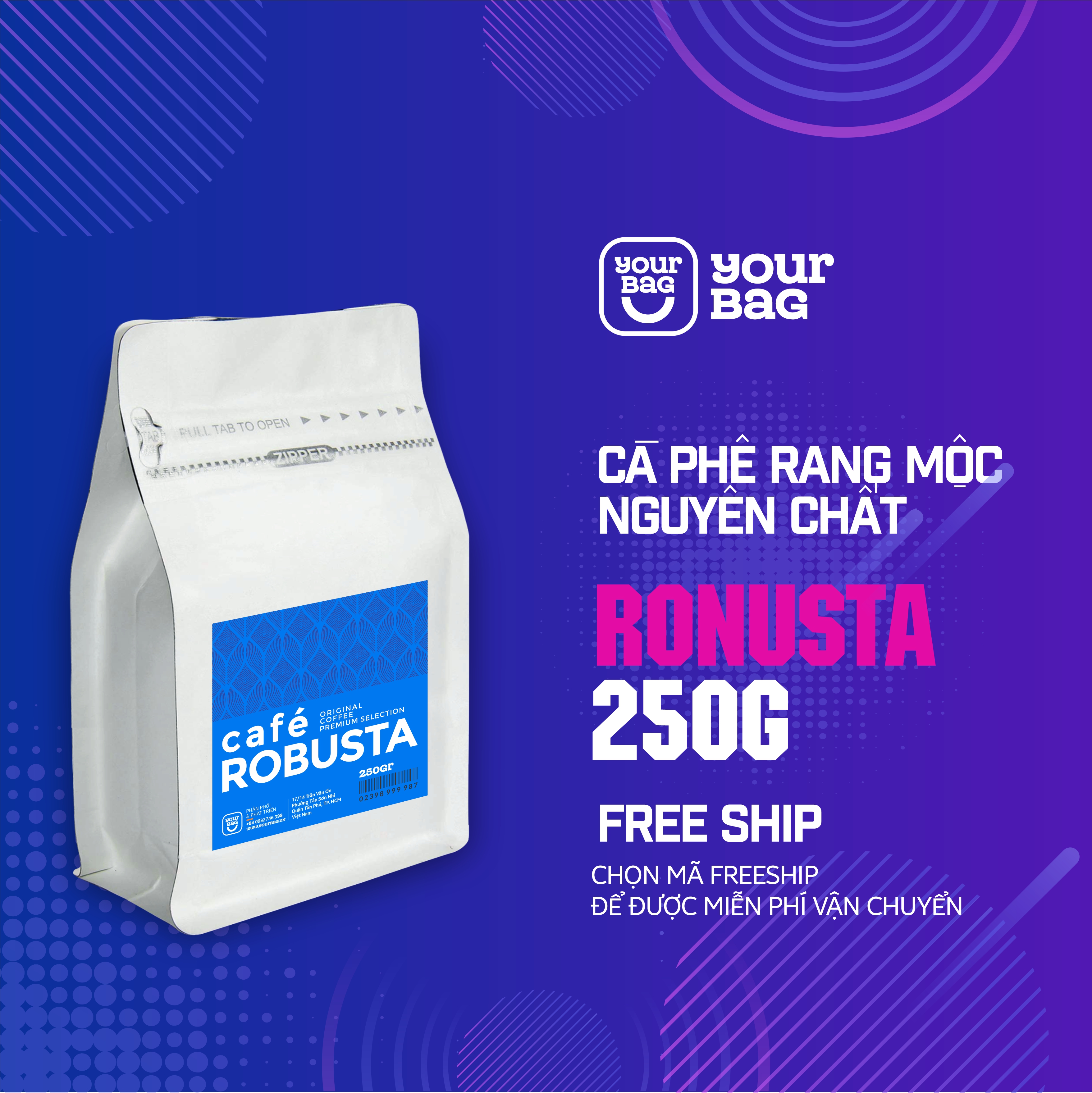 Cà Phê Rang Xay Nguyên Chất Vị đắng, hậu mạnh Gu Cafe Espresso, dùng cho pha phin và pha máy - yourbag Cà Phê