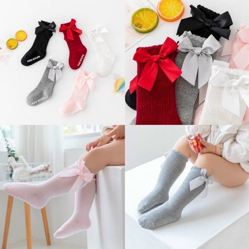 Tất vớ dài cao cổ đính nơ cho bé 0 đến 3 tuổi siêu yêu