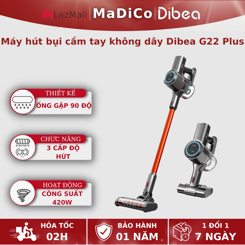 Máy hút bụi cầm tay không dây dibea g22 plus công suất mạnh 420w - bh 12 tháng - madico