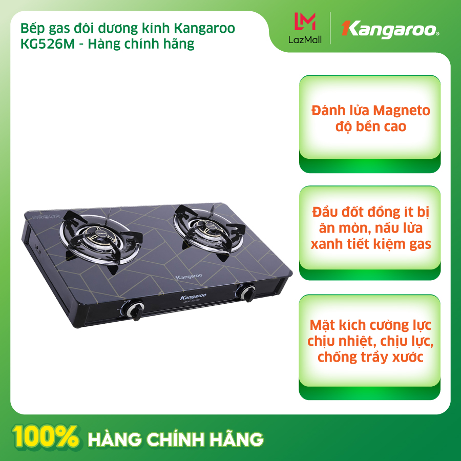 Bếp gas đôi dương kính Kangaroo KG526M - Hàng chính hãng
