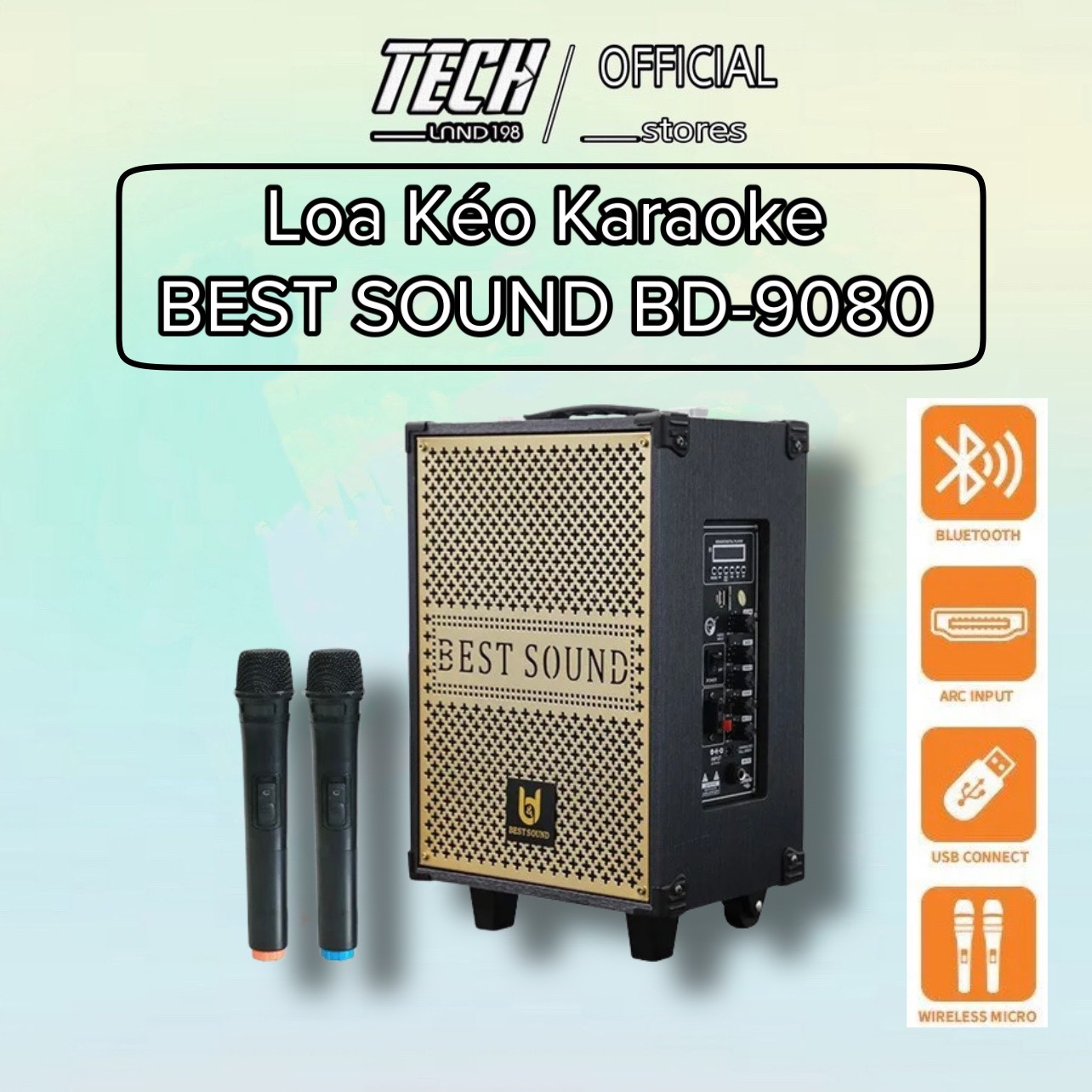 ⊕ Loa Kéo bluetooth mini di động Kèm 2 Mic Hát karaoke Không dây Cao cấp Loa Kéo DB-9080 Kèm Mic