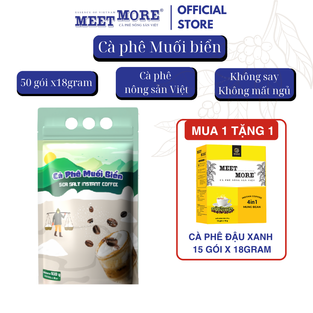 Bịch Cà Phê Hòa Tan Vị Muối Biển Meet More (50 Gói/18Gram) - Không Say, Không Mất Ngủ