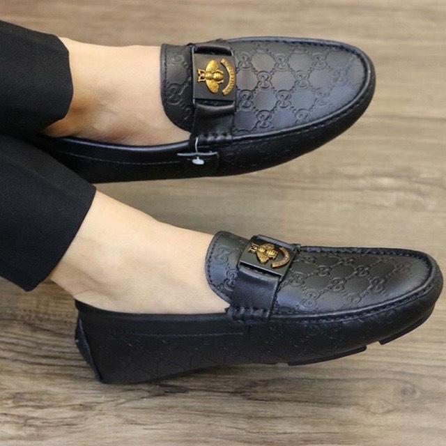 (Hàng Nhập Xịn) Giày lười nam da bò 100% In vân GCC Ong vàng Giữa