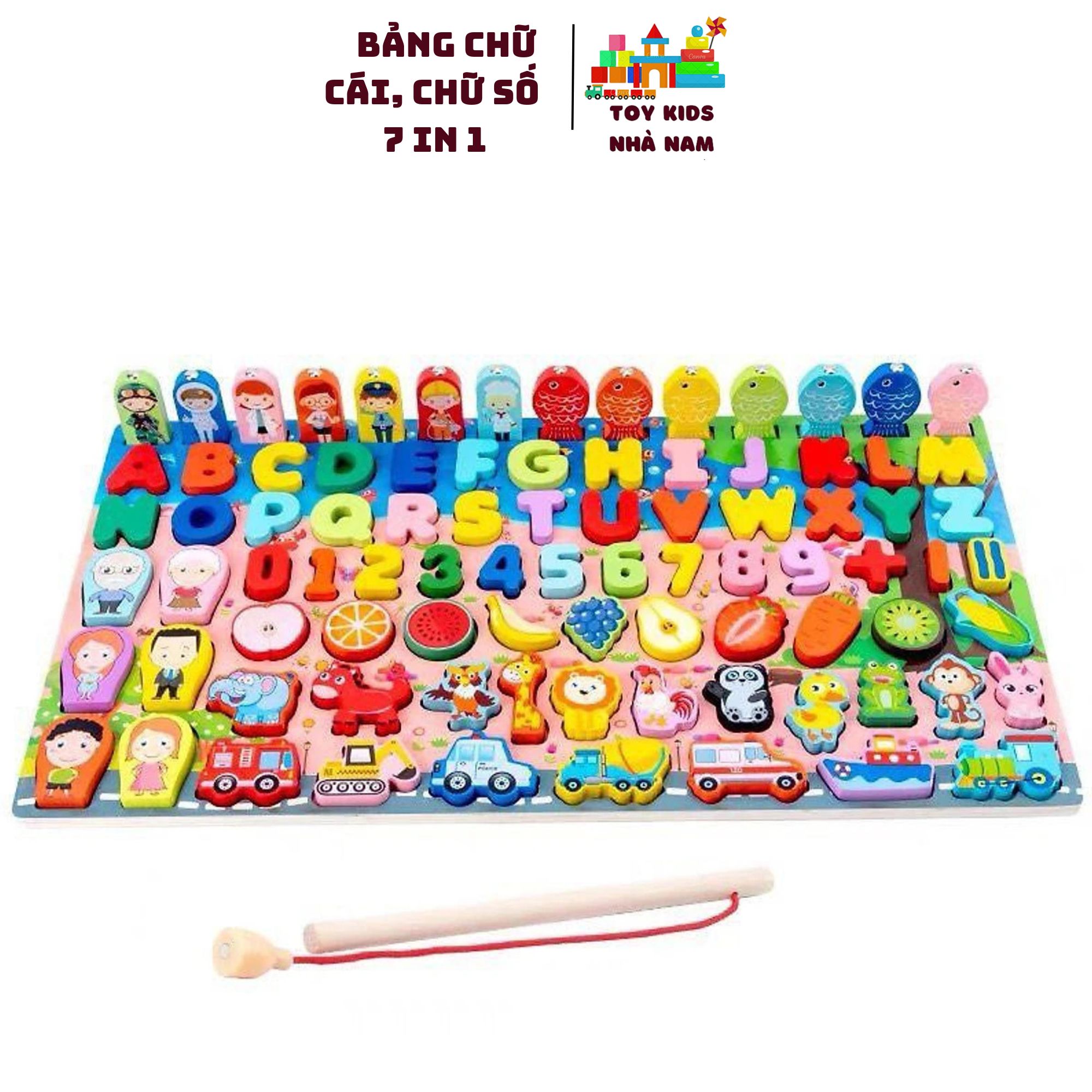 Bảng gỗ, bảng học chữ, số đếm, ghép hình học + câu cá cho bé , montessori cao cấp, đồ chơi gỗ - giáo dục - an toàn - thông minh