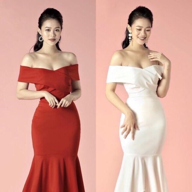 Đầm dự tiệc body đuôi cá đắp chéo ngực cao cấp - đầm thiết kế hình thật
