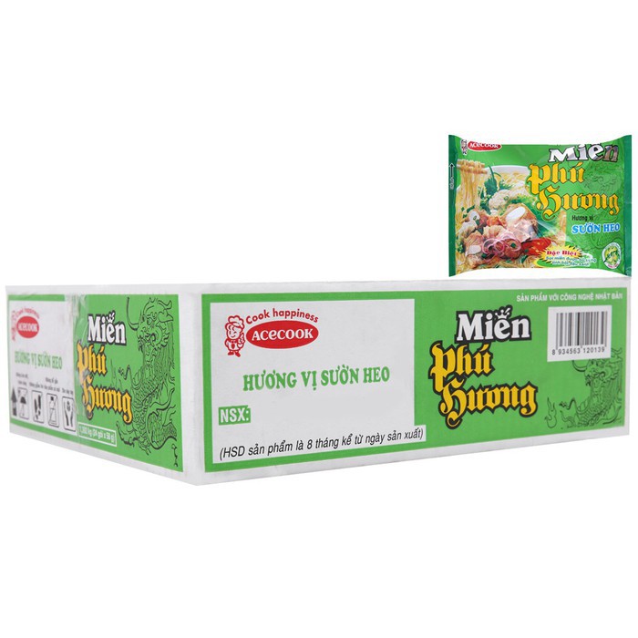 Thùng 24 gói miến Phú Hương sườn heo 58g