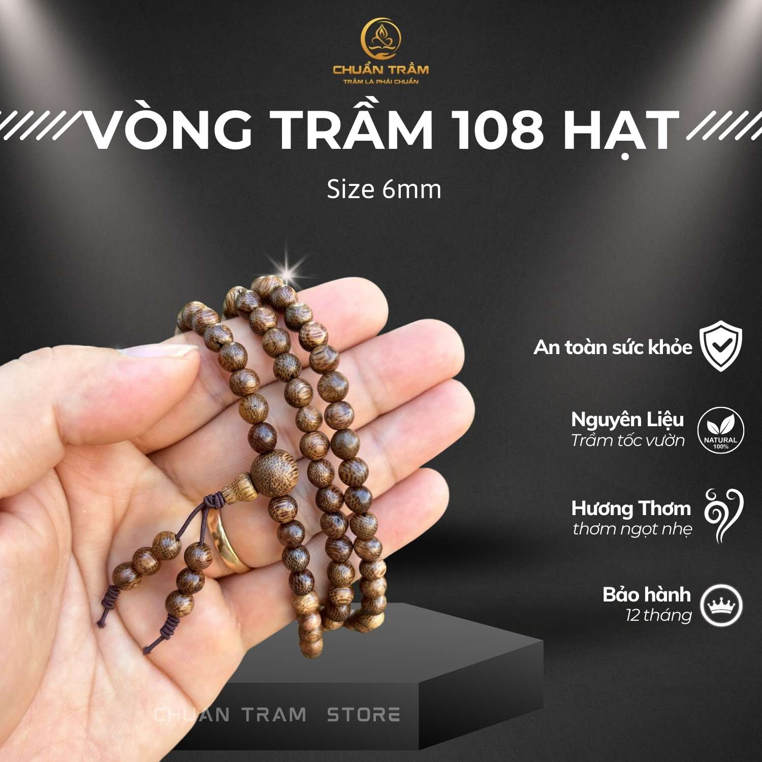 Vòng Tay Trầm Hương 108 hạt giá sỉ Chuẩn Trầm, trầm tốc