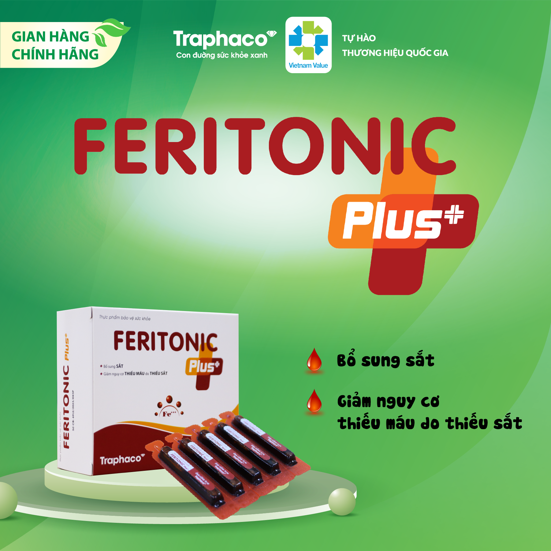 FERITONIC PLUS TRAPHACO BỔ SUNG SẮT ,GIẢM NGUY CƠ THIẾU MÁU DO THIẾU SẮT  Hộp 4 Vỉ x 5 Ống x 10ml