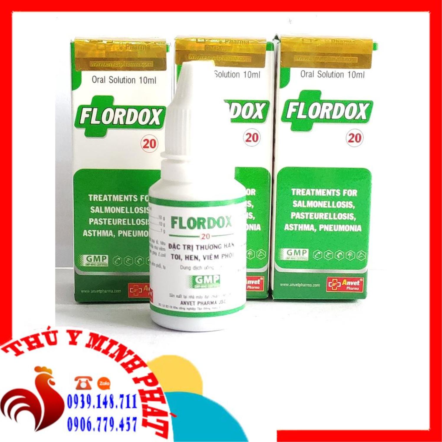 Flordox 20 10ml thương hàn, toi, hen, viêm phổi trên heo, gia cầm