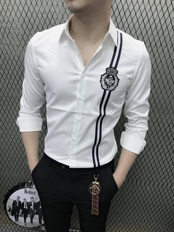 Áo sơ mi nam phối golo họa tiết tân mai trúc nữ cực chất M778