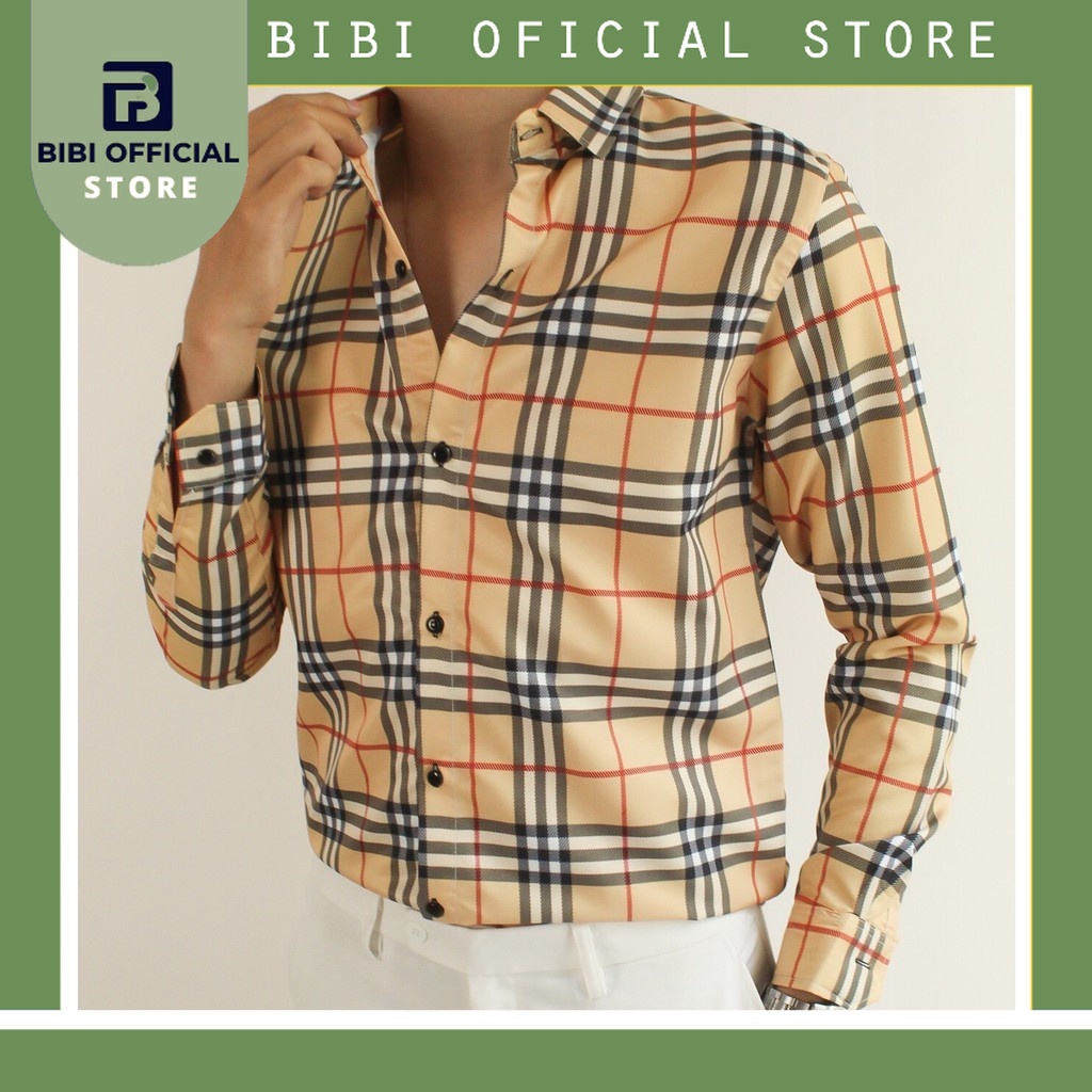 Áo sơ mi nam nữ họa tiết buberry sơ mi lụa cao cấp không nhăn không phai xù
