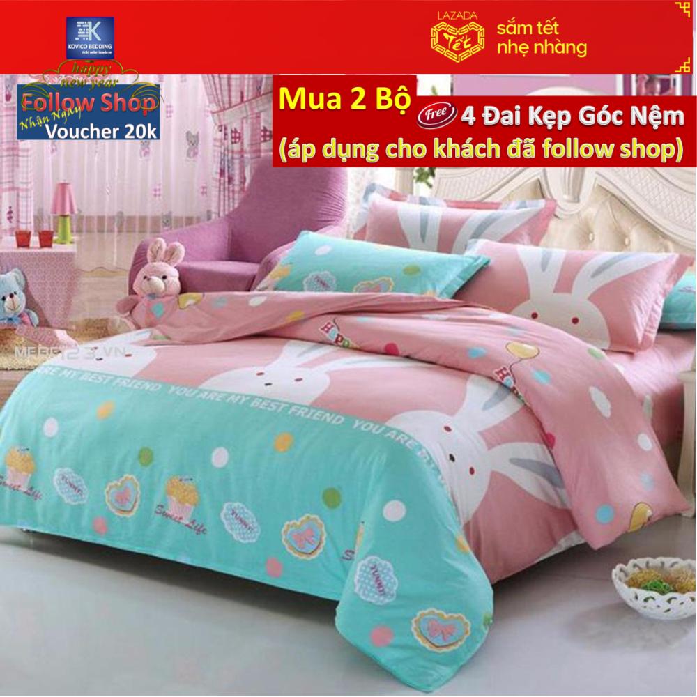 Bộ chăn ga gối poly Thỏ Hồng 1m8x2m