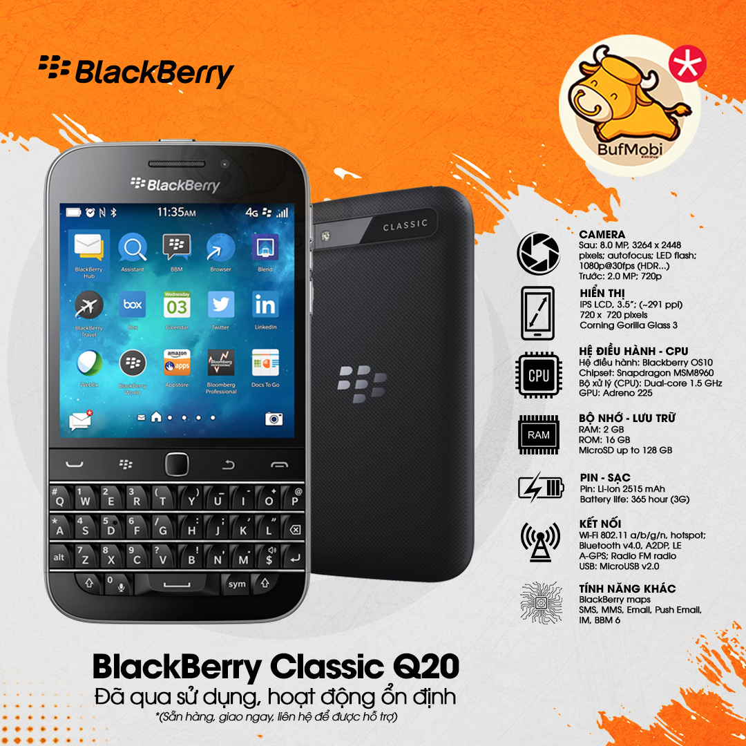 [BufMobi] Blackberry Classic Q20 Likenew sử dụng tốt, máy nguyên bản