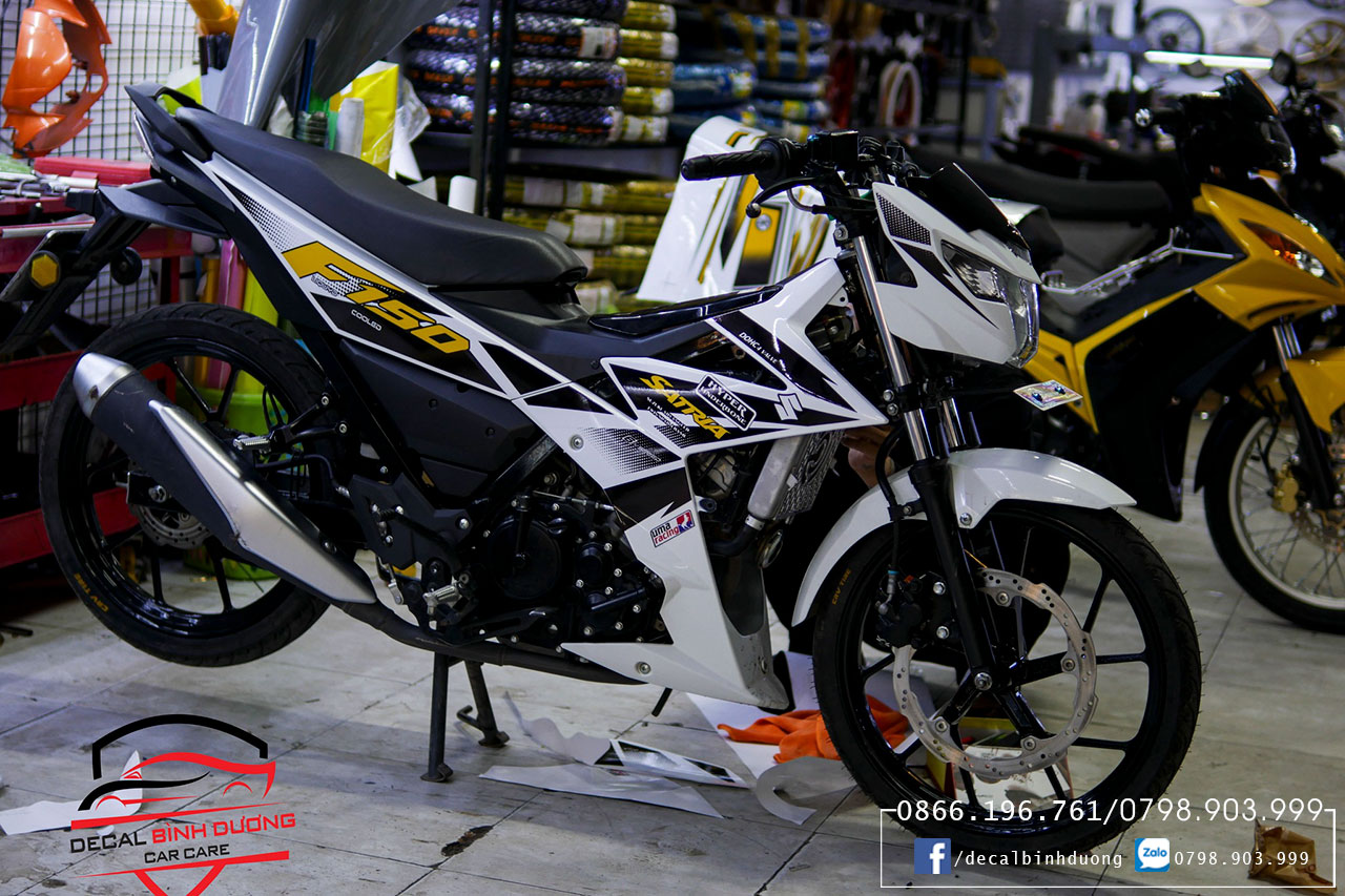 ️[HÌNH TỰ CHỤP]⛳Tem Xe Satria Vàng Đen Trắng ️⛳ Tem Satria Màu Trắng ️⛳ Tem Raider Màu Vàng Đen ️⛳ Tem Rời Hoặc Trùm⛳