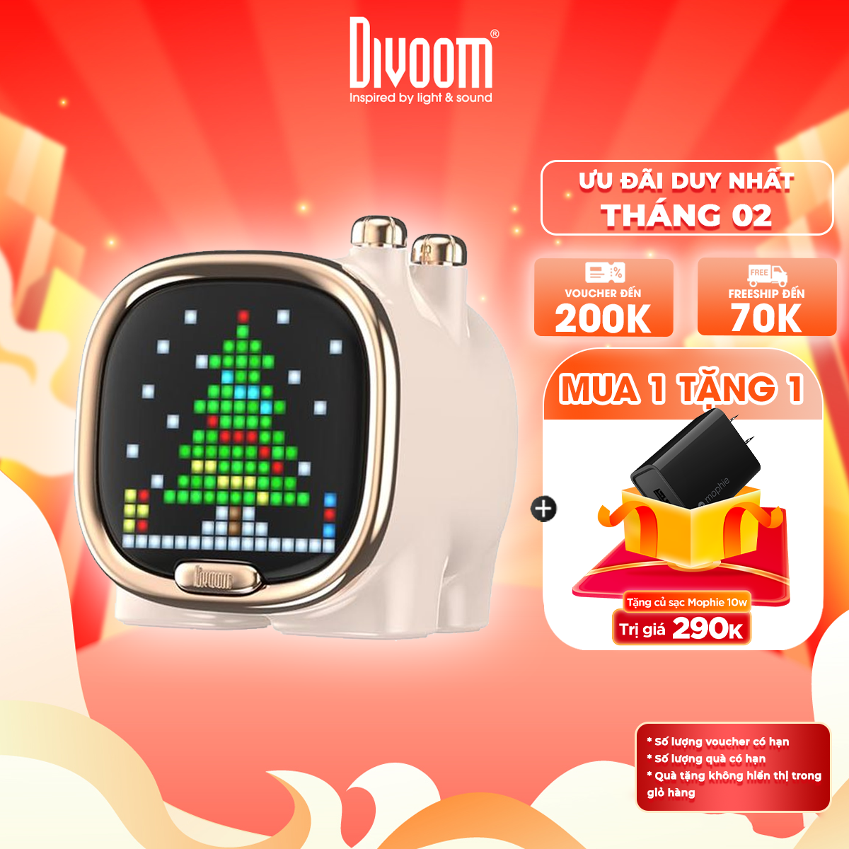 Loa Bluetooth Divoom Zooe màn hình LED 256 Full RG, thiết kế nhỏ gọn, tích hợp APP nhiều tính năng