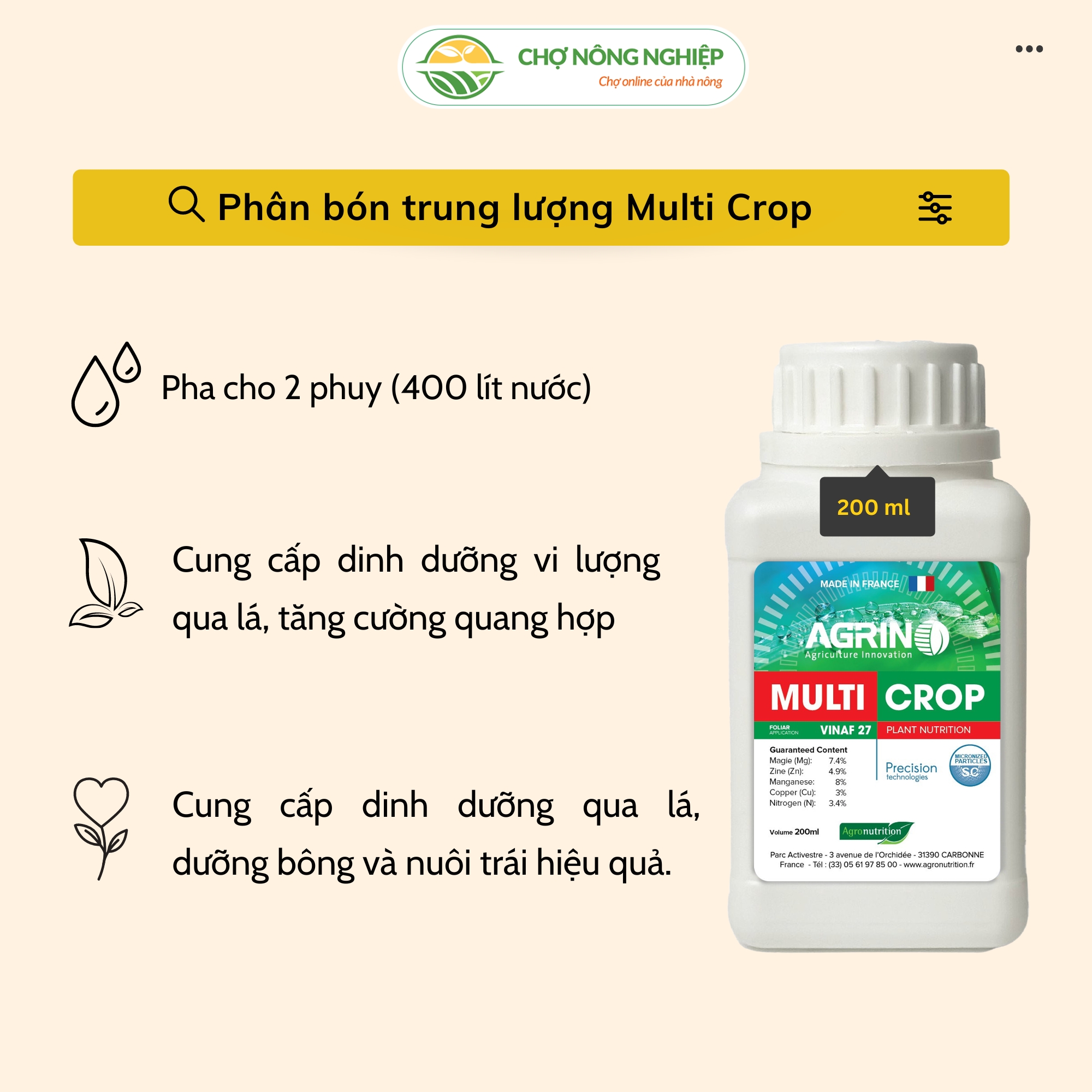 Phân bón lá Multi Crop 200ml - Dưỡng chất thiết yếu cho cây