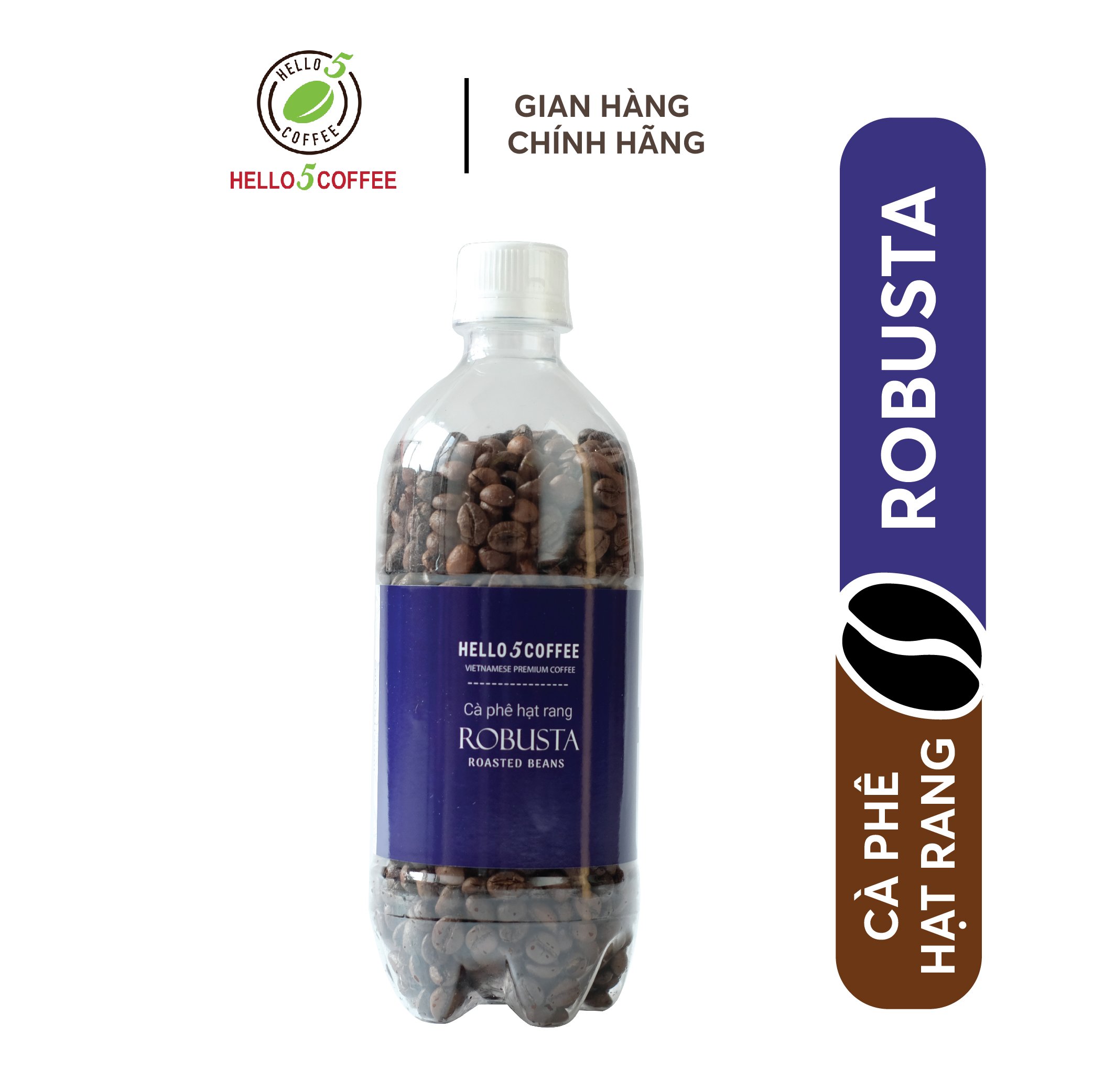Cà phê hạt robusta hello 5 coffee - chai 200g