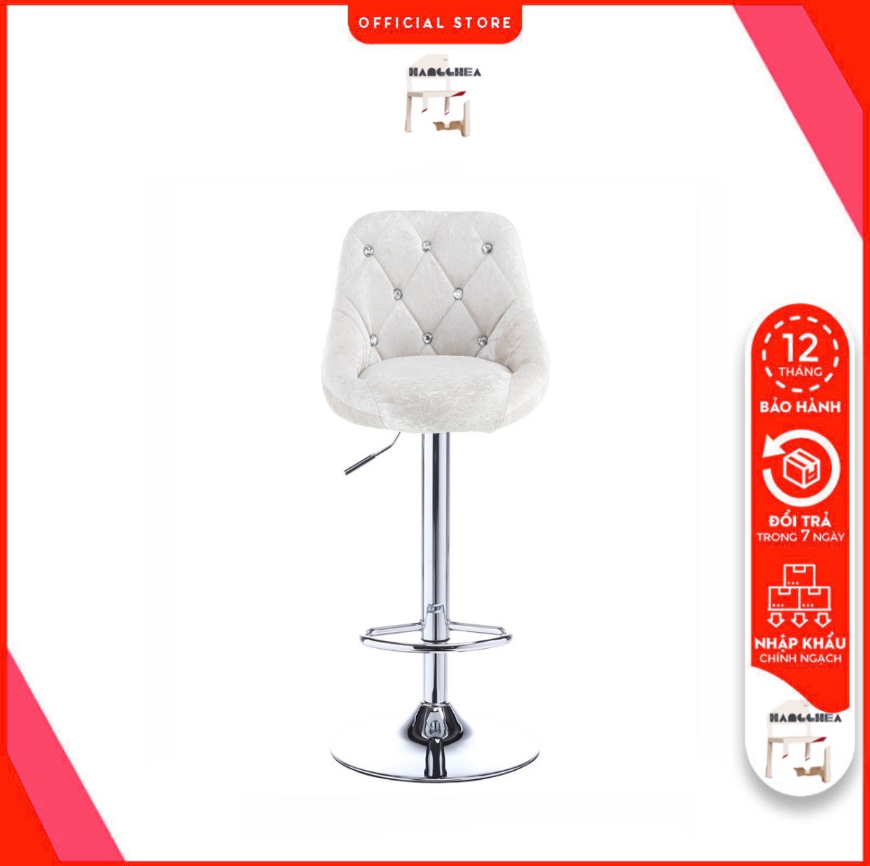 Ghế Spa Make Up Trang Điểm, Ghế Quầy Bar Nhung Chân Xoay Inox Có Tựa Lưng Nệm Êm