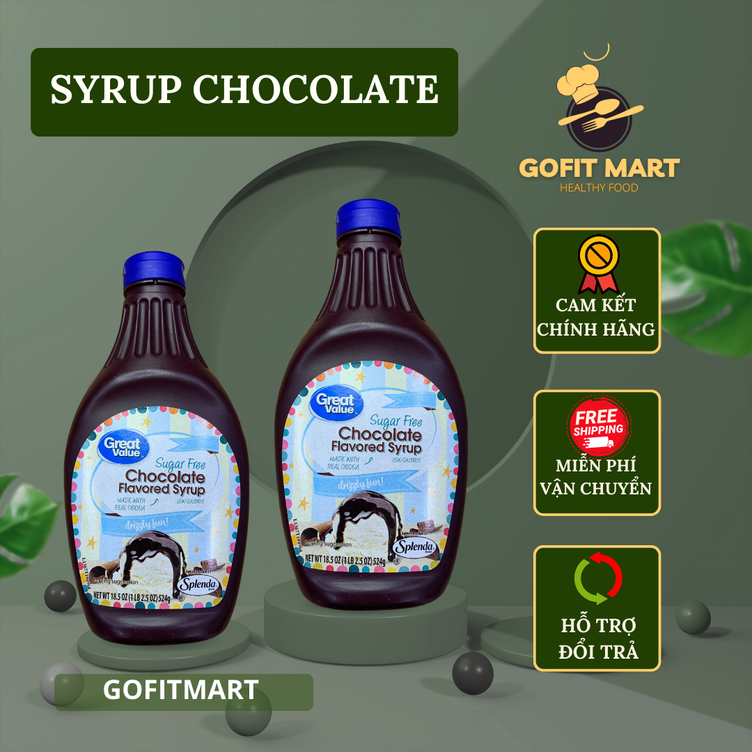 Siro chocolate ko đường, syrup không đường ít calo Great Value chai 524