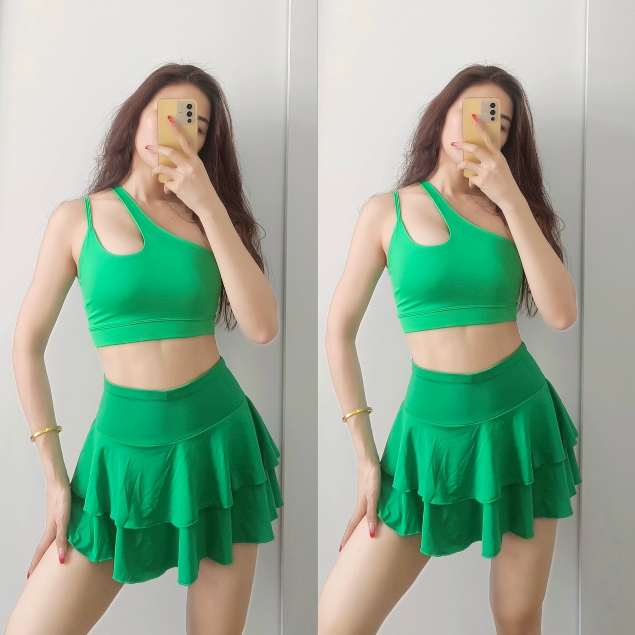 OUTLET - Bộ Đồ Tập Thể Thao Nữ Gym Yoga Nhiều Màu Áo Bra Giọt Nước Quần Váy Tầng Cao Cấp