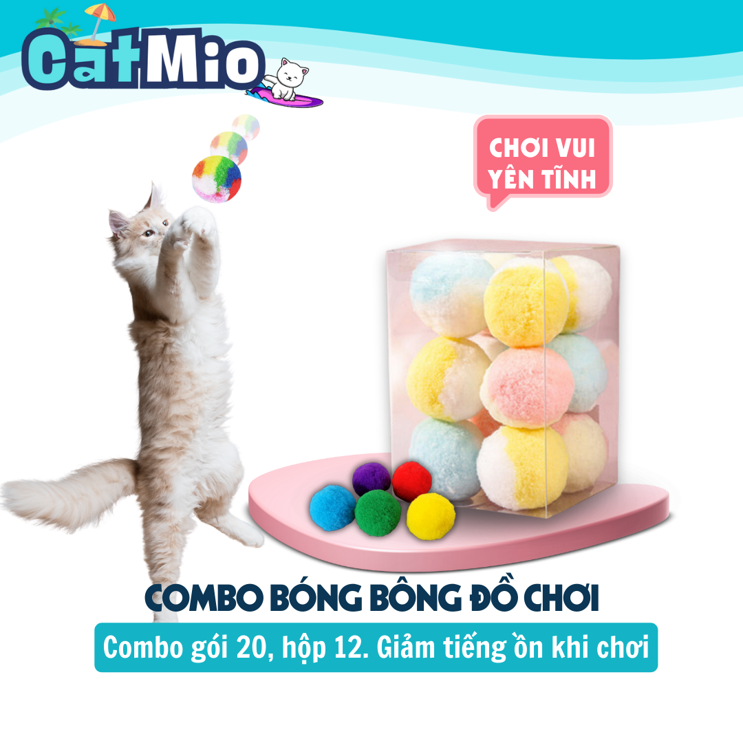 Đồ chơi banh bông mềm mại cho mèo milupapa