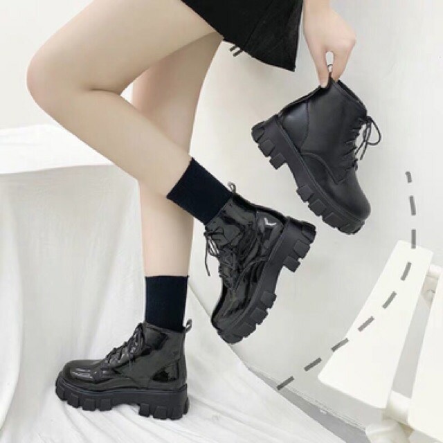 Giày junisu boot nữ đế cao khủng 2 chất da mờ - bóng 815