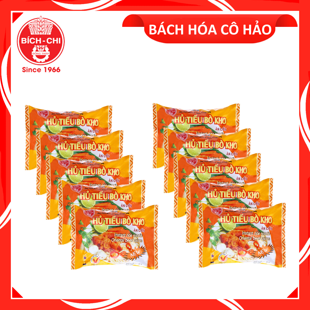 COMBO 10 GÓI HỦ TIẾU BÒ KHO INSTANT RICE NOODLE ORIENTAL BEEF SPICES BÍCH CHI