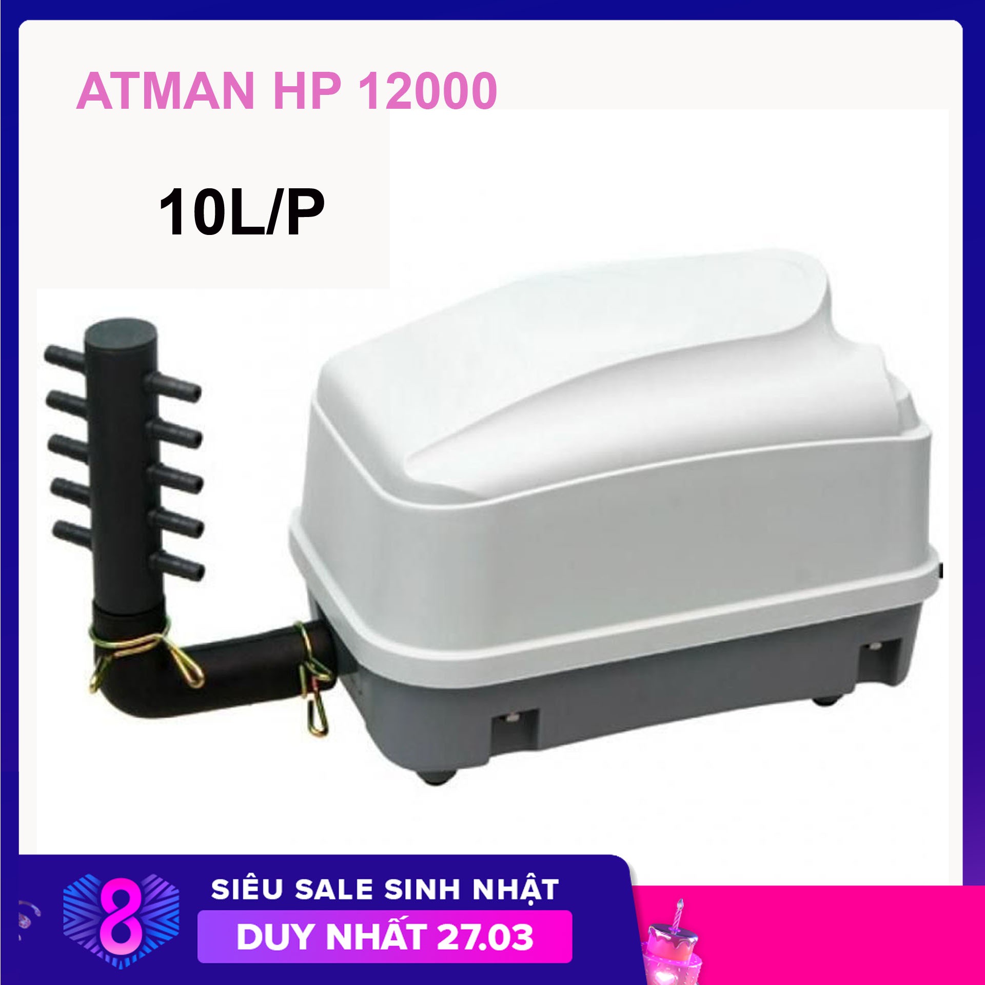 Máy sục khí bể cá - máy sủi điện 10 vòi atman hp 12000 siêu bền. bảo hành uy tín bởi fish mart