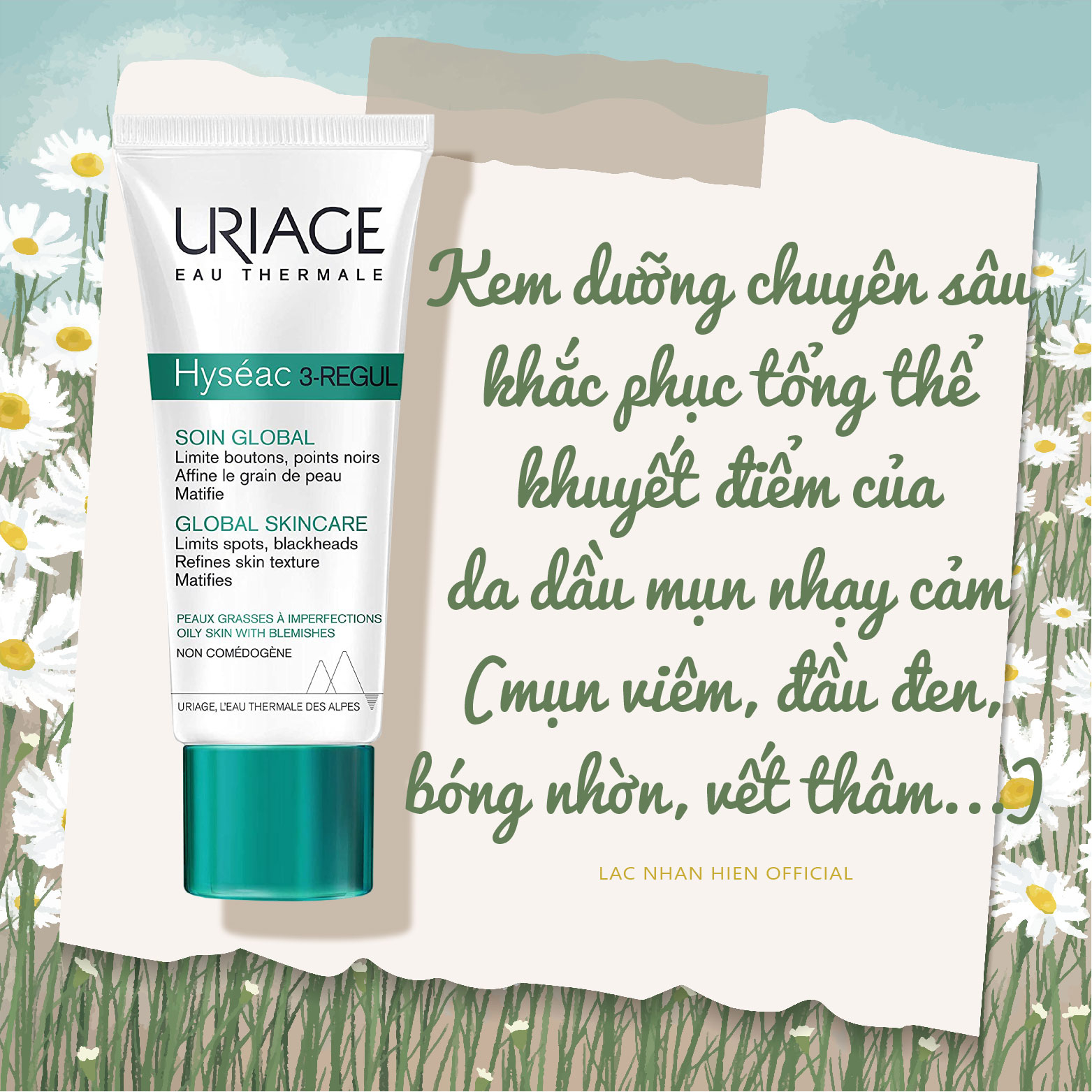 Kem ngừa mụn tổng hợp cho da dầu uriage hyseac 3-regul global skincare