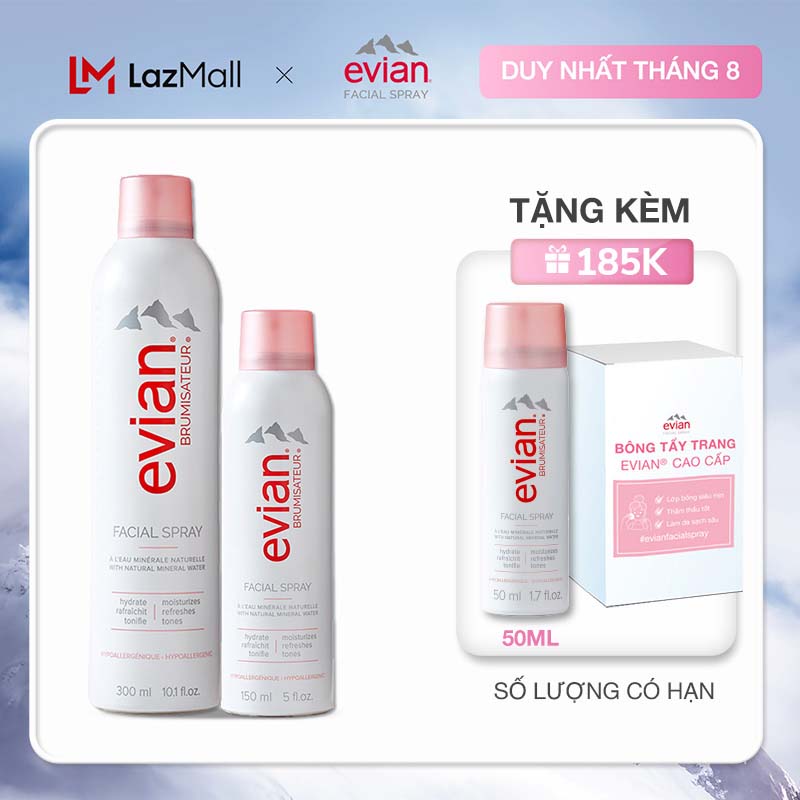 Combo 2 xịt khoáng cấp ẩm và làm dịu da evian® Facial Spray 300ml + 150ml