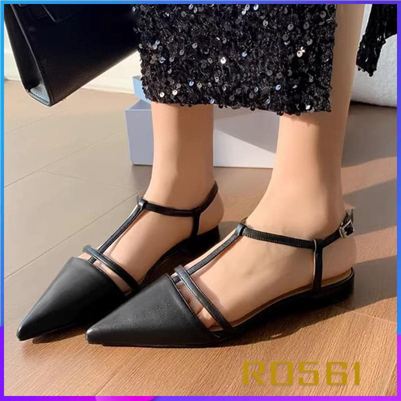 Giày sandal nữ cao gót 2cm hàng hiệu rosata hai màu đen xám thời trang hàn quốc ro561