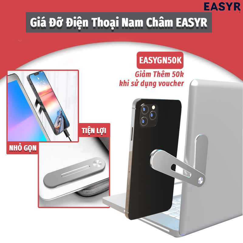 [HCM][FREESHIP] Giá Đỡ Điện Thoại Nam Châm Hợp Kim Nhôm EASYR Dán Trên Laptop [ĐỔI 1:1] 100% Hợp Kim Nhôm Nhỏ Gọn & Gập Gọn
