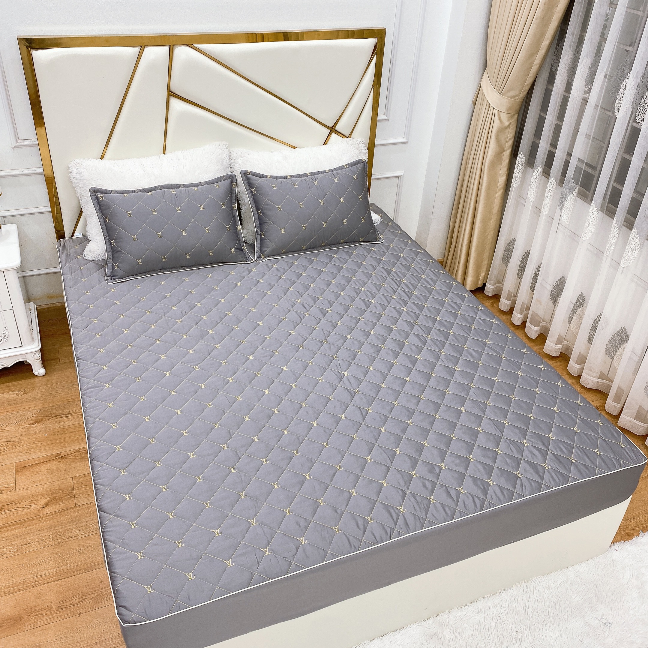 Bộ ga gối, drap chun trần bông 3 món phi lụa cao cấp