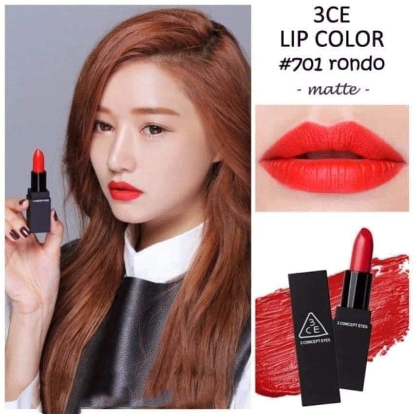 Son 3ce lip color 701 rodo matte đỏ cam hàn quốc chính hãng