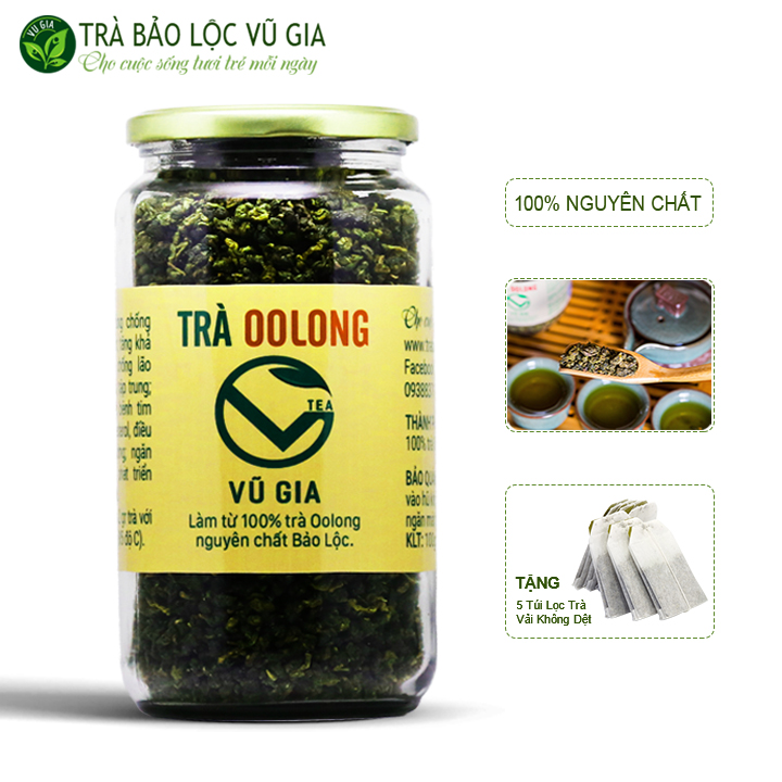 Trà O long ( Oolong/ Ô Long ) Nguyên Chất Bảo Lộc Vũ Gia (400gr/hũ) + Tặng 5 túi lọc trà - Nguyên liệu nấu trà sữa, trà trái cây thơm ngon - Giảm cân an toàn, thanh nhiệt cơ thể tăng cường hệ miễn dịch