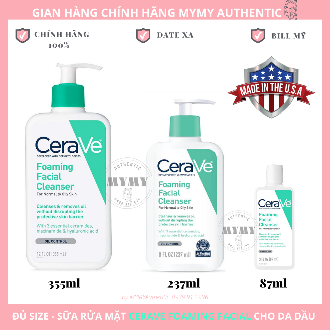 [HCM](BILL MỸ) Sữa Rửa Mặt CeraVe FOAMING FACIAL CLEANSER 237ml/355ml