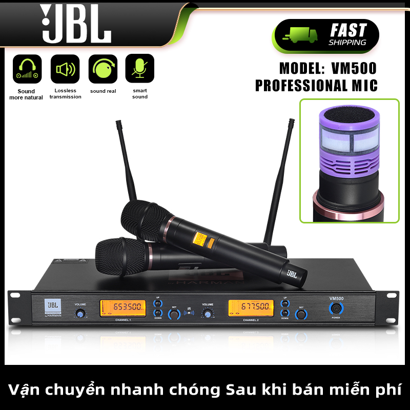 JBL HARMAN VM500 Micro Không Dây, Tính Năng, Sóng UHF Siêu Cao, Bắt Âm Cực Tốt, Đảm Bảo Tiết Kiệm Pin, Hát Nhẹ, Cho Dàn karaoke Gia Đình, Sân Khấu, Phòng Trà.  ( BẢO HÀNH 24 THÁNG )