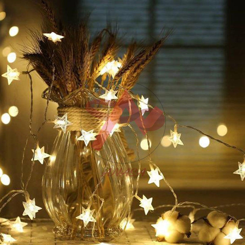 Đèn Led Dây Trang Trí Hình Ngôi Sao 5 Cánh 20 Bóng - Dài 5 Mét Kèm Hộp Pin