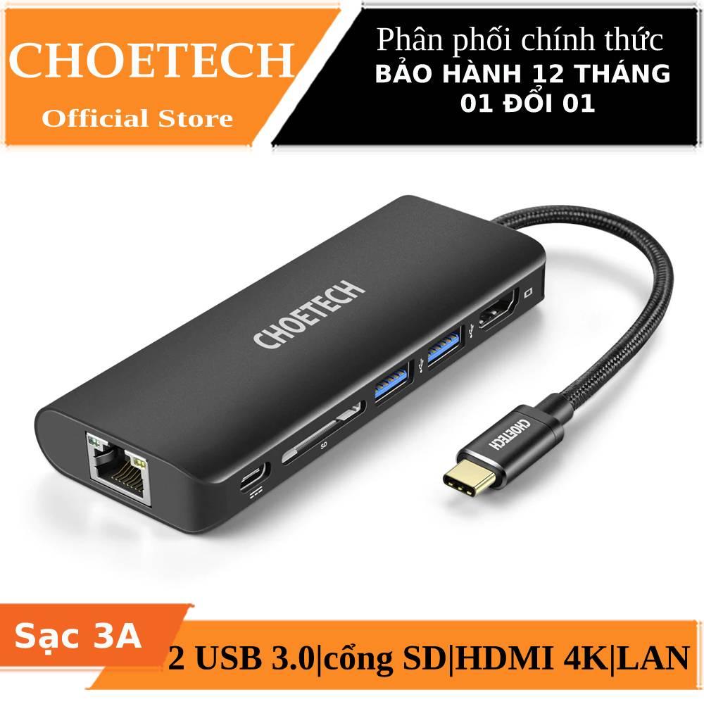 [HCM]Hub sạc nhanh PD Type-C chia cổng đa năng 6 in 1 hiệu CHOETECH M05 cho Macbook / điện thoại mở rộng cổng sạc nhanh Type-C PD 3.0 2 cổng USB 3.0 cổng mạng LAN cổng HDMI chuẩn 4k cổng thẻ nhớ SD (Bảo hành 12 tháng 1 đổi 1) - Hàng chính hãng