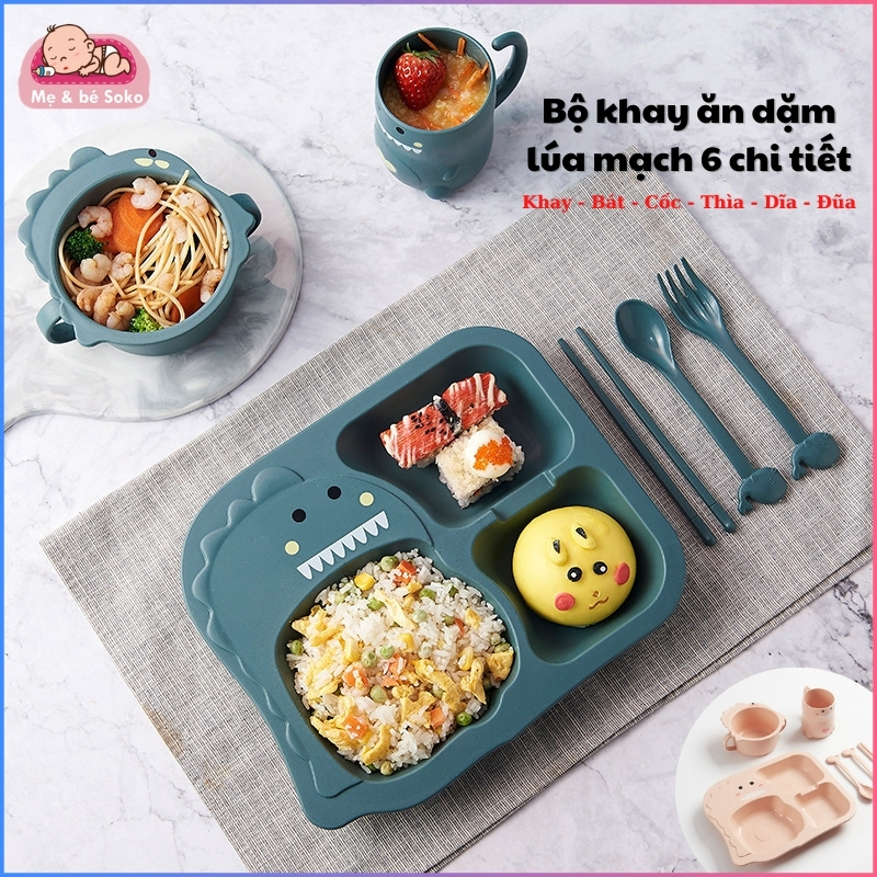Khay ăn dặm lúa mạch khủng long 6 chi tiết ngộ nghĩnh đáng yêu cho bé - Mẹ Bé Soko