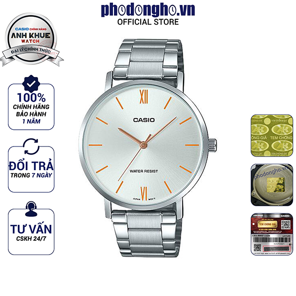 Đồng hồ nam dây kim loại casio anh khuê mtp-vt01d-7budf