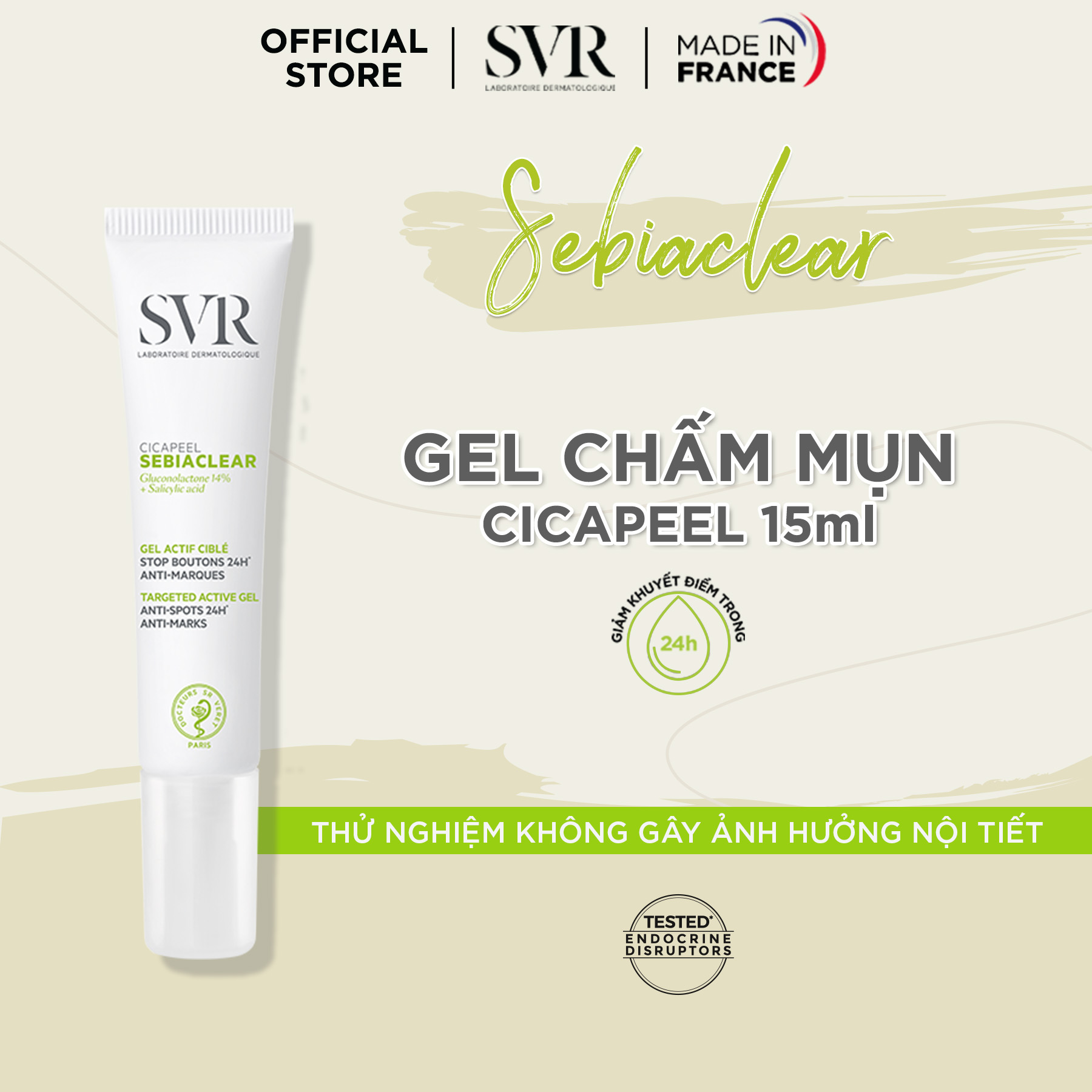 Gel làm giảm mụn dành cho da dễ bị mụn SVR SEBIACLEAR CICAPEEL 15ml
