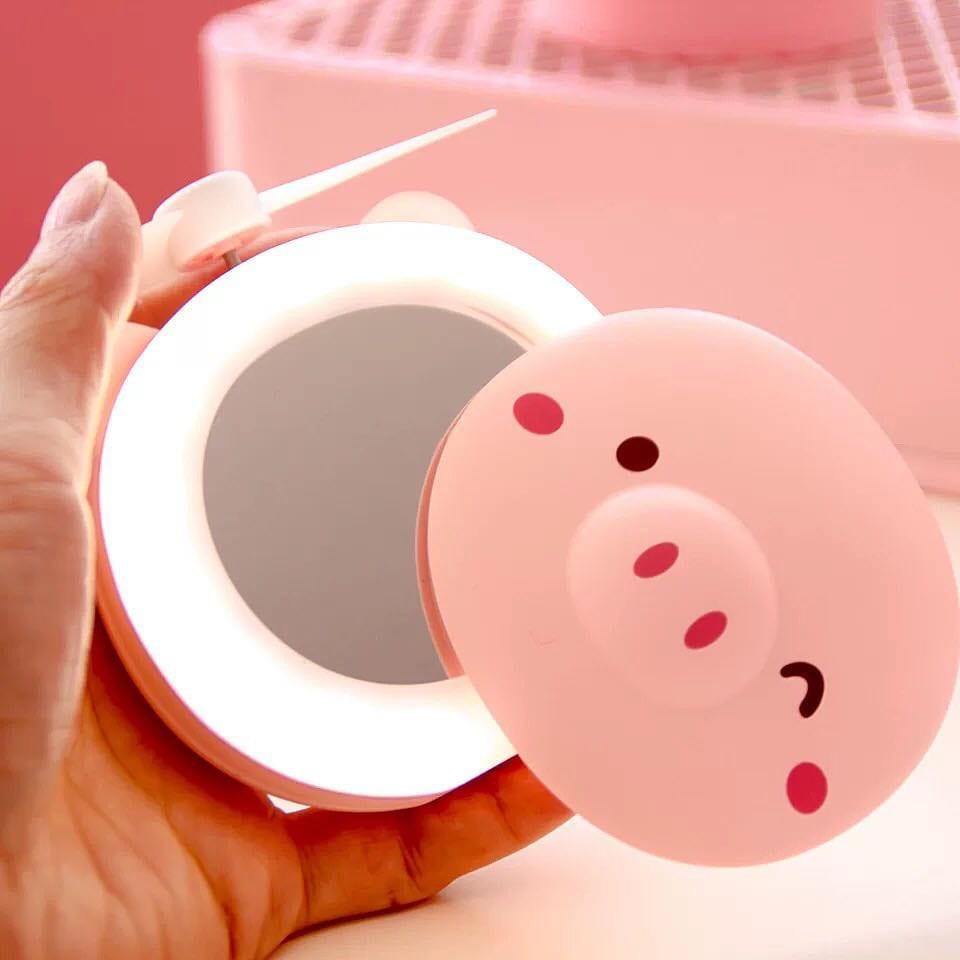 [HCM]Quạt theo gương 3in1 hình GẤU- HEO hồng
