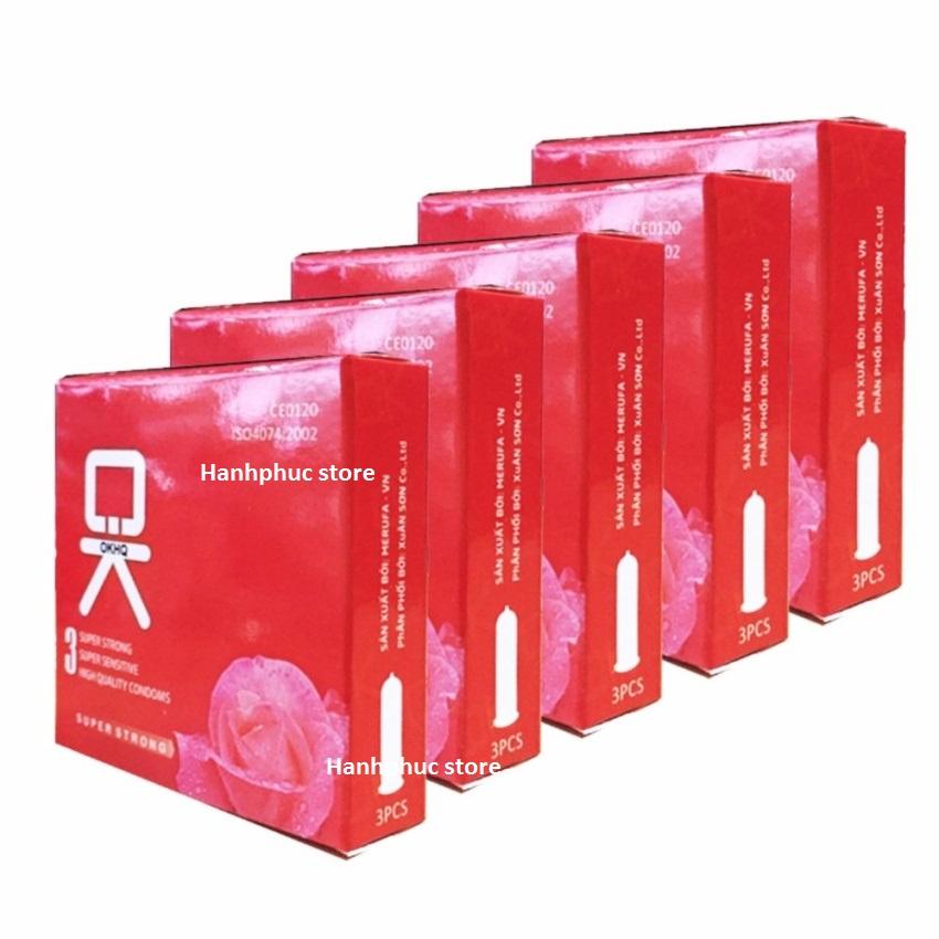 [HCM]Bộ 5 hộp Bao cao su OK hoa hong không mùi (15 cái)